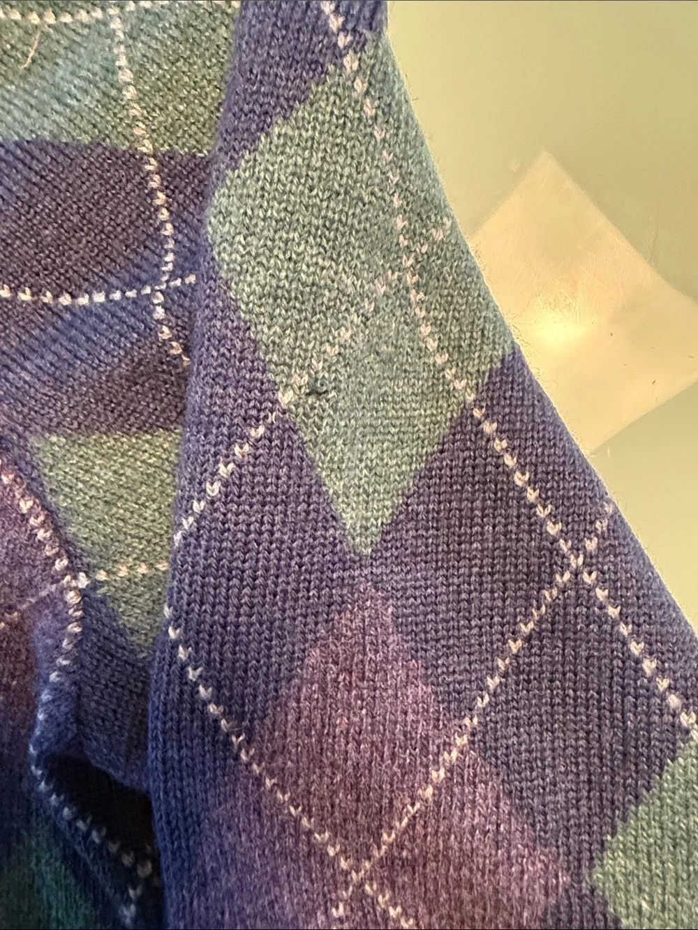Ralph Lauren Purple Argyle Quarter-Zip Sweater with Green Diamonds size large